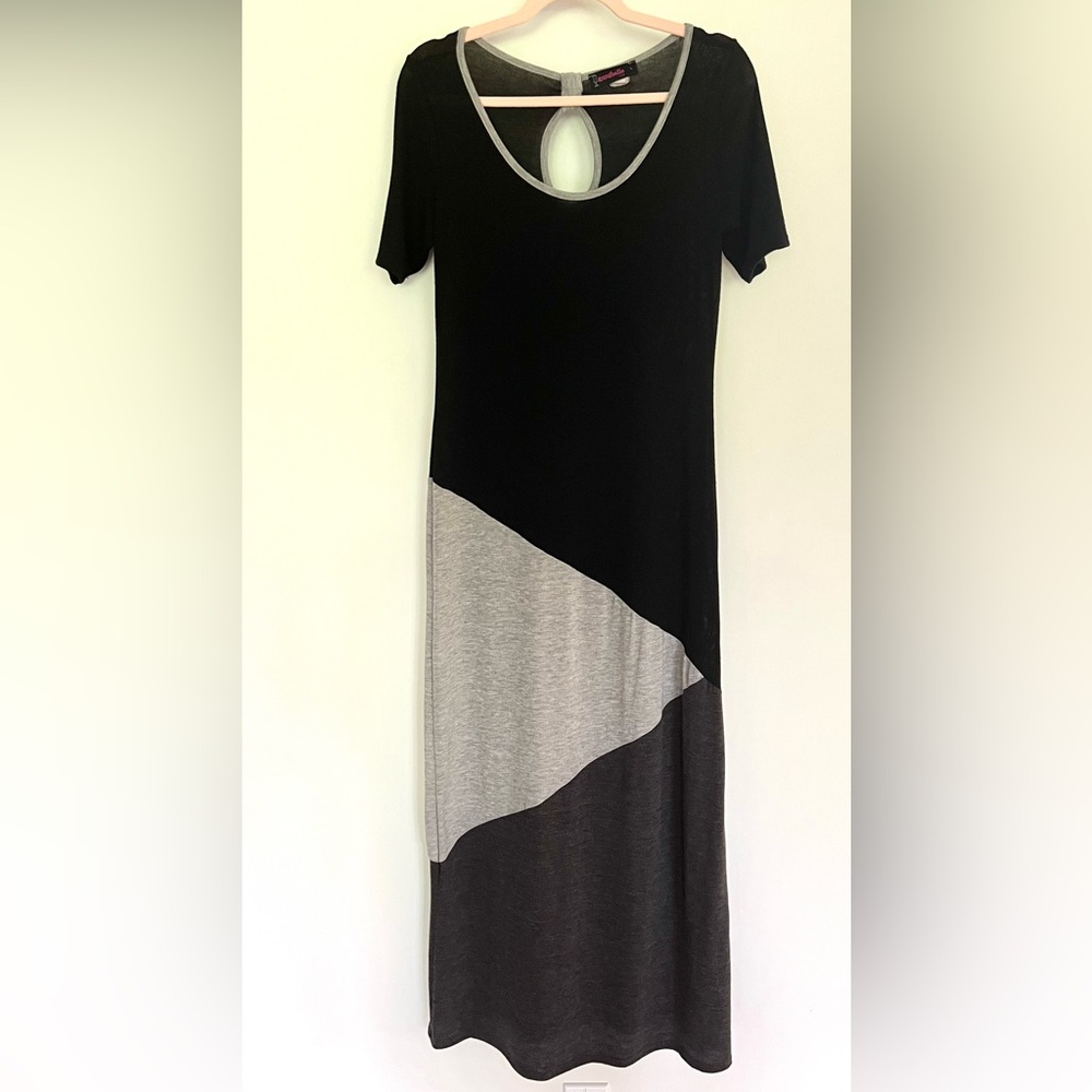Annabelle Vintage Jersey Black and Gray Colorblock Dress Short Sleeve Size L